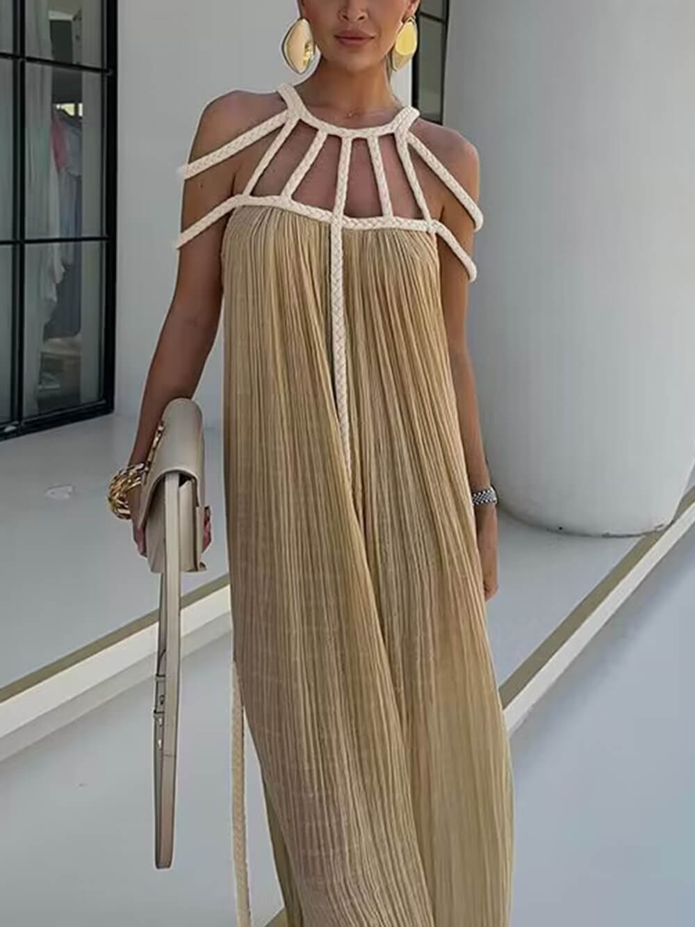 Vestido largo de playa con trenzas drapeadas