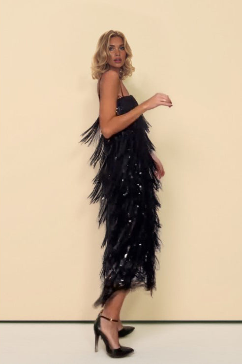 Vestido maxi de tirantes con borlas