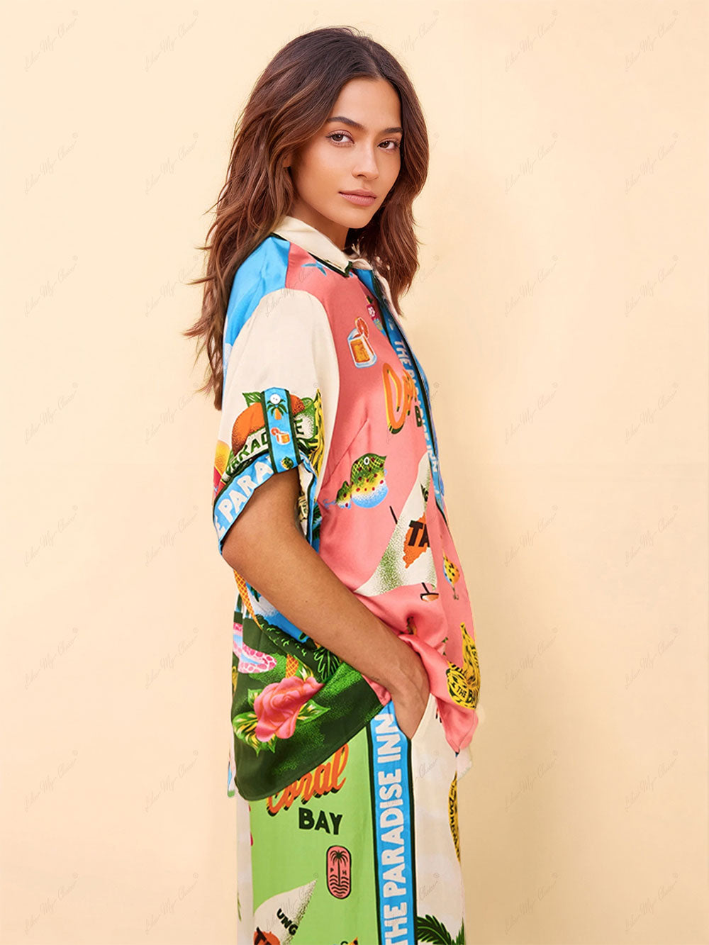 Conjunto estampado de dos piezas estilo verano en la playa - Top