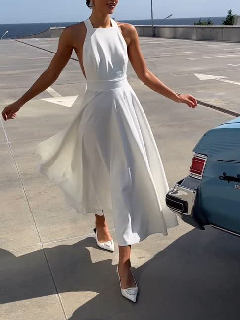 Elegant Halter Neck A-Line Midi Dress
