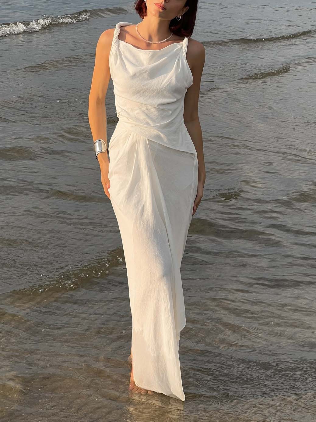 Elegant Relaxed Draped Pleated Maxi Dress