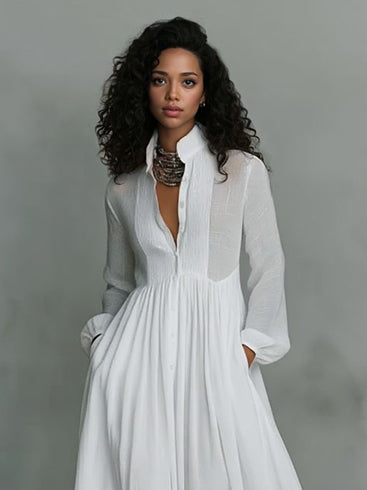 Abito maxi casual a maniche lunghe con pieghe