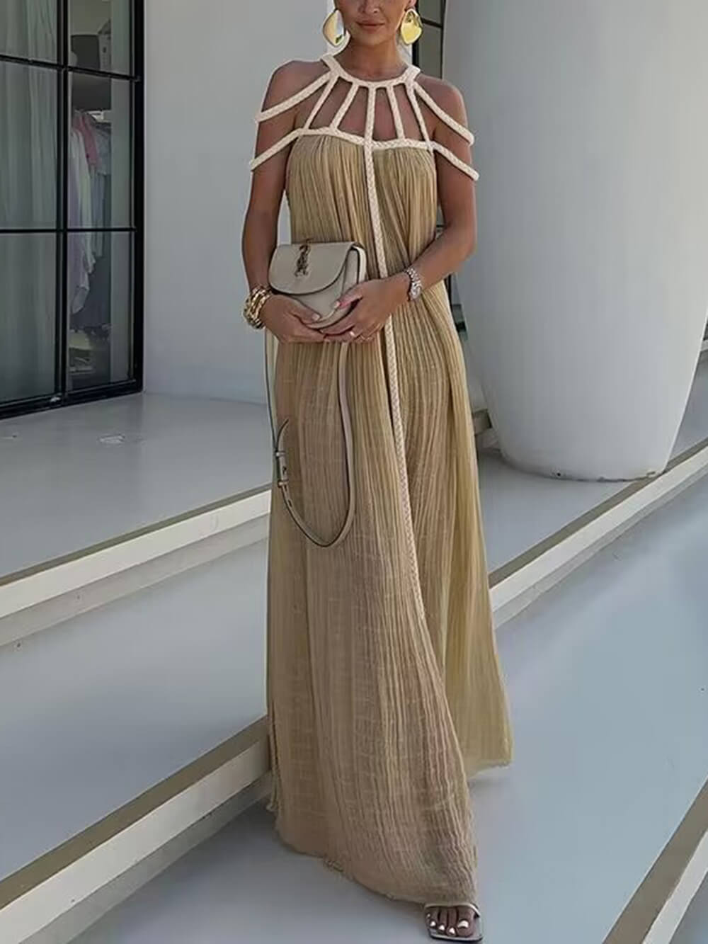Vestido largo de playa con trenzas drapeadas