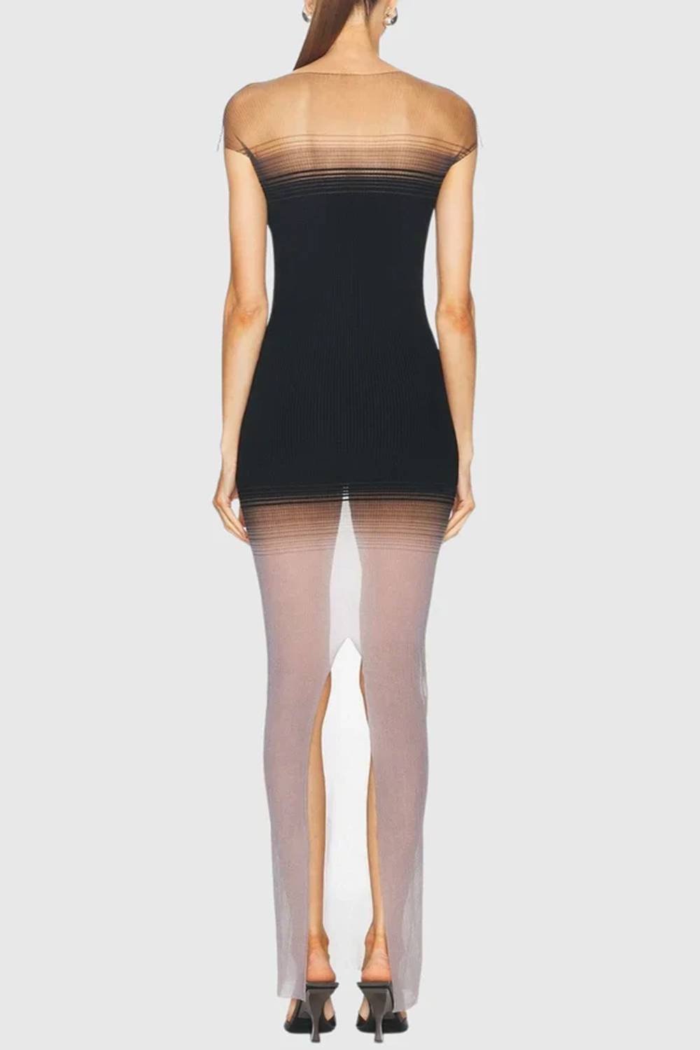 Robe longue en tulle dégradé transparent à manches courtes, pour femme