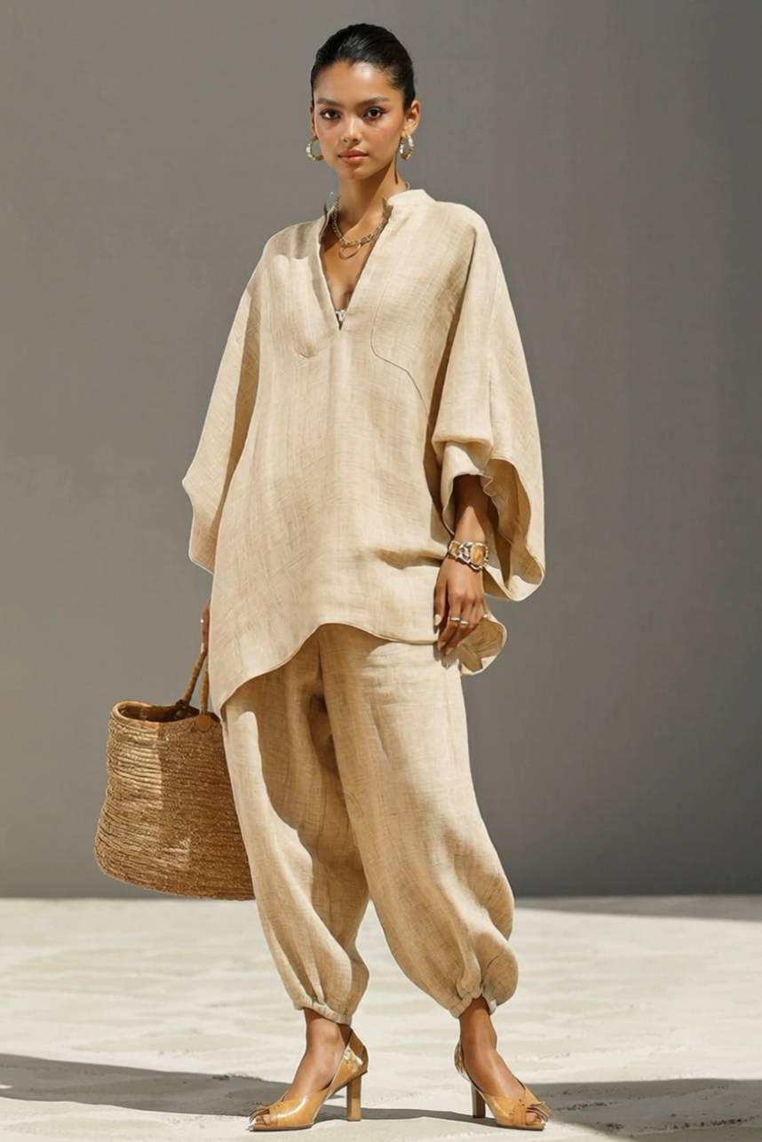 Ensemble chemise ample à col montant et pantalon
