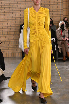 Ruched V-Neck Long Sleeve Maxi Dress [erp-image:0d2d36810c45c48f765dca17]