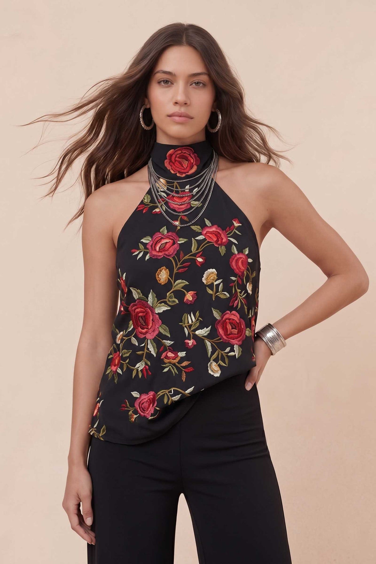 Set aus schulterfreiem Oberteil mit Print und Hose mit weitem Bein