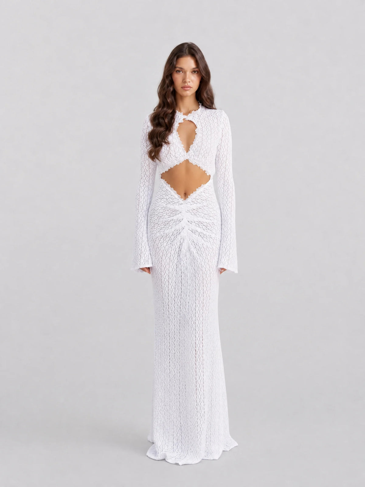Sheer lace asymmetrical beach vacation dress