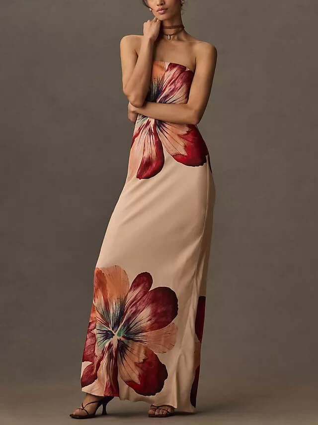 Robe midi moulante, imprimée et sexy, avec haut bandeau
