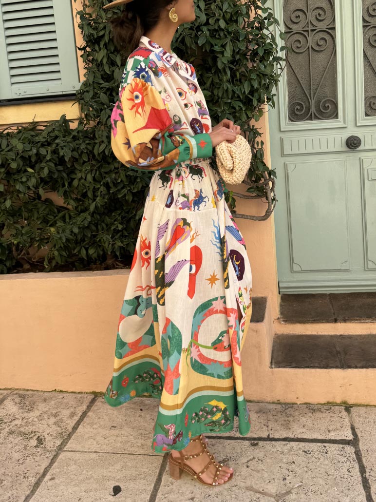 Abito lungo a camicia con stampa originale dei tarocchi