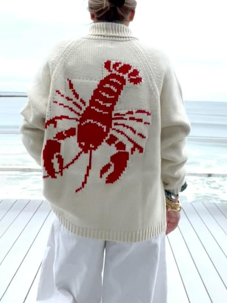 Lustige Strickjacke mit Hummermotiv