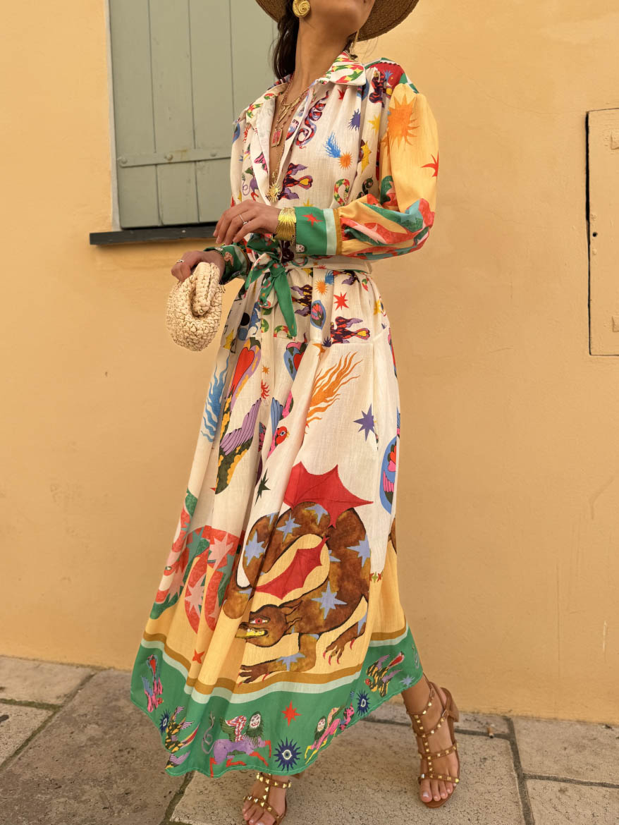 Abito lungo a camicia con stampa originale dei tarocchi