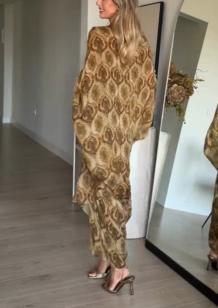 Kaftan V-Neck Batwing Sleeve Printed Maxi Dress