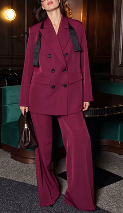 Burgundy Double-Breasted Blazer and Wide-Leg Pants Two-Piece Suit Set [erp-image:a8db48c252af382ac80baaad]