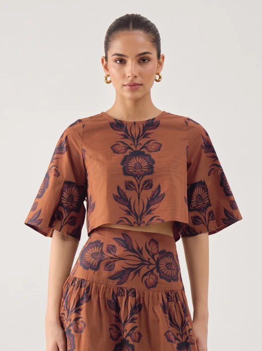 Robe midi évasée à imprimé floral folklorique