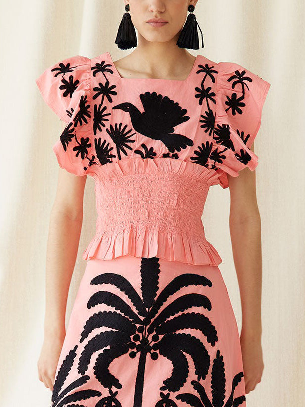 Elegant Palm Tree And Exotic Bird Print Tank Top