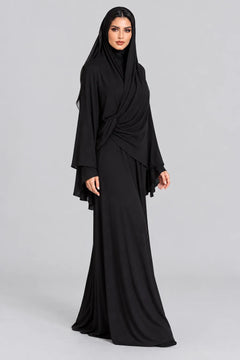 Women's Black Draped Khimar Abaya Maxi Dress Long Sleeve Modest Prayer Jilbab [erp-image:ac48f42d6e6752cec814fc8f]