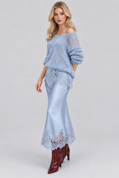 Open Knit Sweater and Lace Trim Satin Midi Skirt Set [erp-image:cd2a8b41305795cc172fd291]