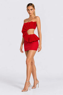 Strapless Pleated Fan Ruffle Cutout Bodycon Mini Dress [erp-image:16942c442acd0d945a8b071d]