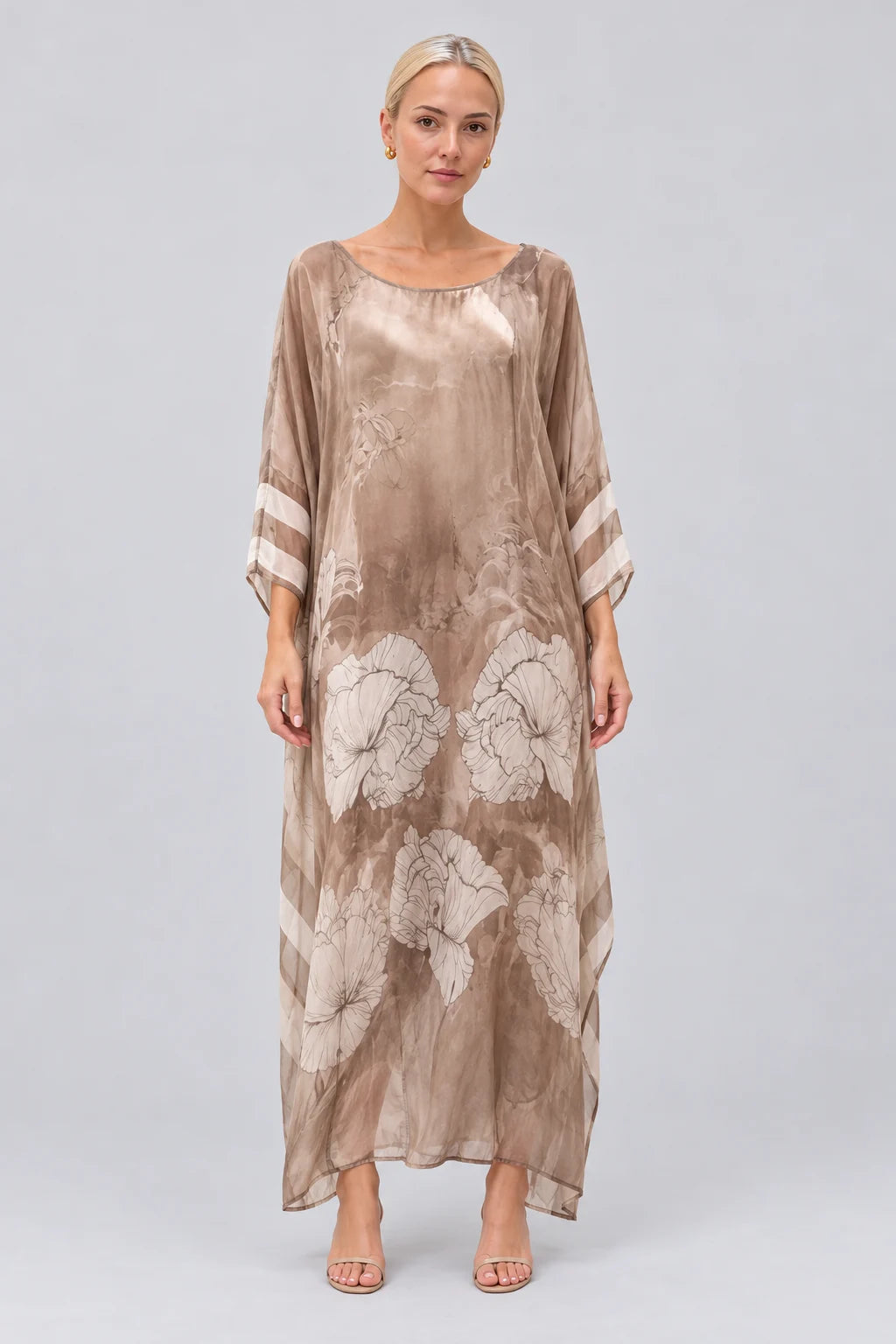 Floral Print Sheer Chiffon Kaftan Maxi Dress with Wide Sleeves [erp-image:c1d4348660403e45108ed05c]