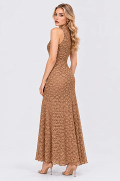 Sleeveless Crew Neck Lace Column Maxi Dress in Tan [erp-image:1529d5c2f1ae68930f50ec03]