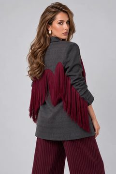Women's Long Sleeve Fringe Trim Tailored Blazer Jacket with Lapel Collar [erp-image:9bc762fd0a614b9270c2b50e]