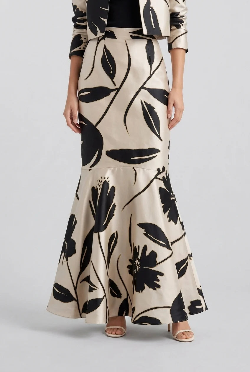 Ensemble deux pièces avec veste courte à imprimé floral et jupe sirène taille haute
