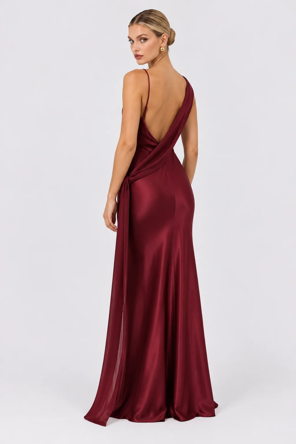 Burgundy One Shoulder Draped Satin Maxi Evening Dress with Floor Length Sash [erp-image:59161a74bbf74d1621a8382a]