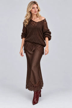 Open Knit Sweater and Lace Trim Satin Midi Skirt Set [erp-image:f40f3ed104bf08a305ef5c6d]