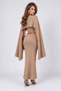 Knitted Capelet Tube Top High Waist Maxi Skirt Three Piece Set [erp-image:d08eb04aa2a186a70dd0b78d]