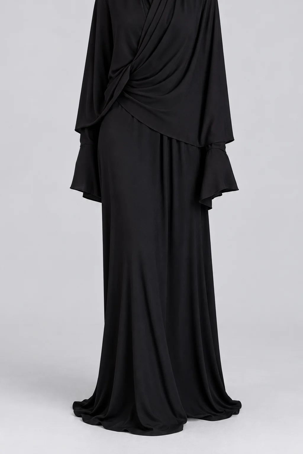 Women's Black Draped Khimar Abaya Maxi Dress Long Sleeve Modest Prayer Jilbab [erp-image:4a88ca2ce147f7910fe88bec]