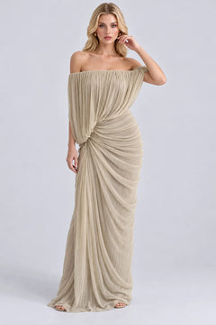 Off the Shoulder Draped Pleated Ruched Maxi Dress [erp-image:06078929bb1f069df1cf45ec]