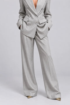 Grey Pinstripe Double-Breasted Blazer and Wide-Leg Pants Two-Piece Suit Set [erp-image:5413fbdf88f17f9ecdf3d5e5]
