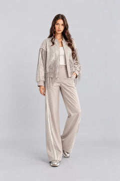 Women's Sequin Fringe Bomber Jacket and Wide Leg Pants Two Piece Set [erp-image:43c4c7413132630df4b7a674]