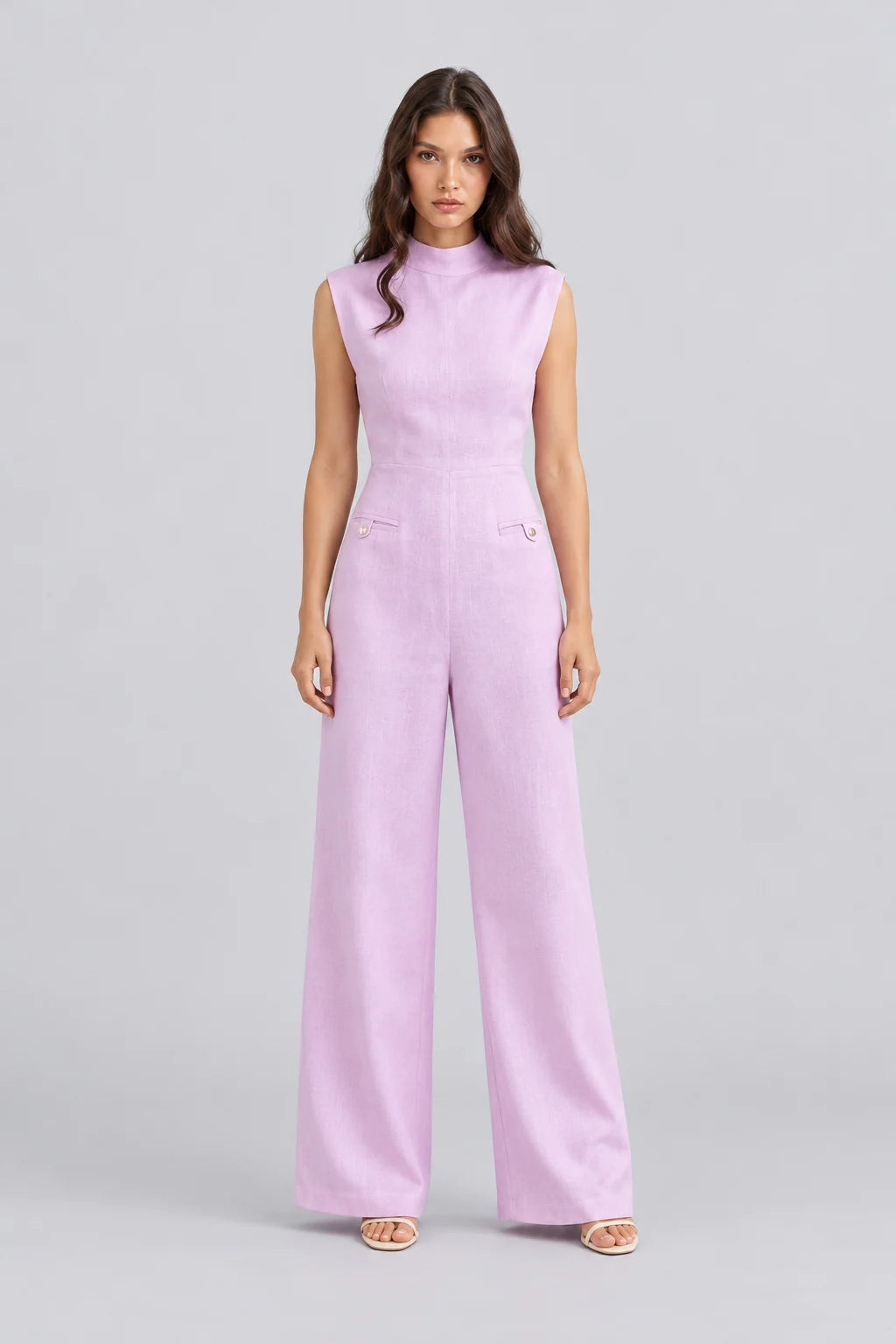 Sleeveless High Neck Wide Leg Jumpsuit in Light Pink [erp-image:bdf4db5950bde3e42136360a]
