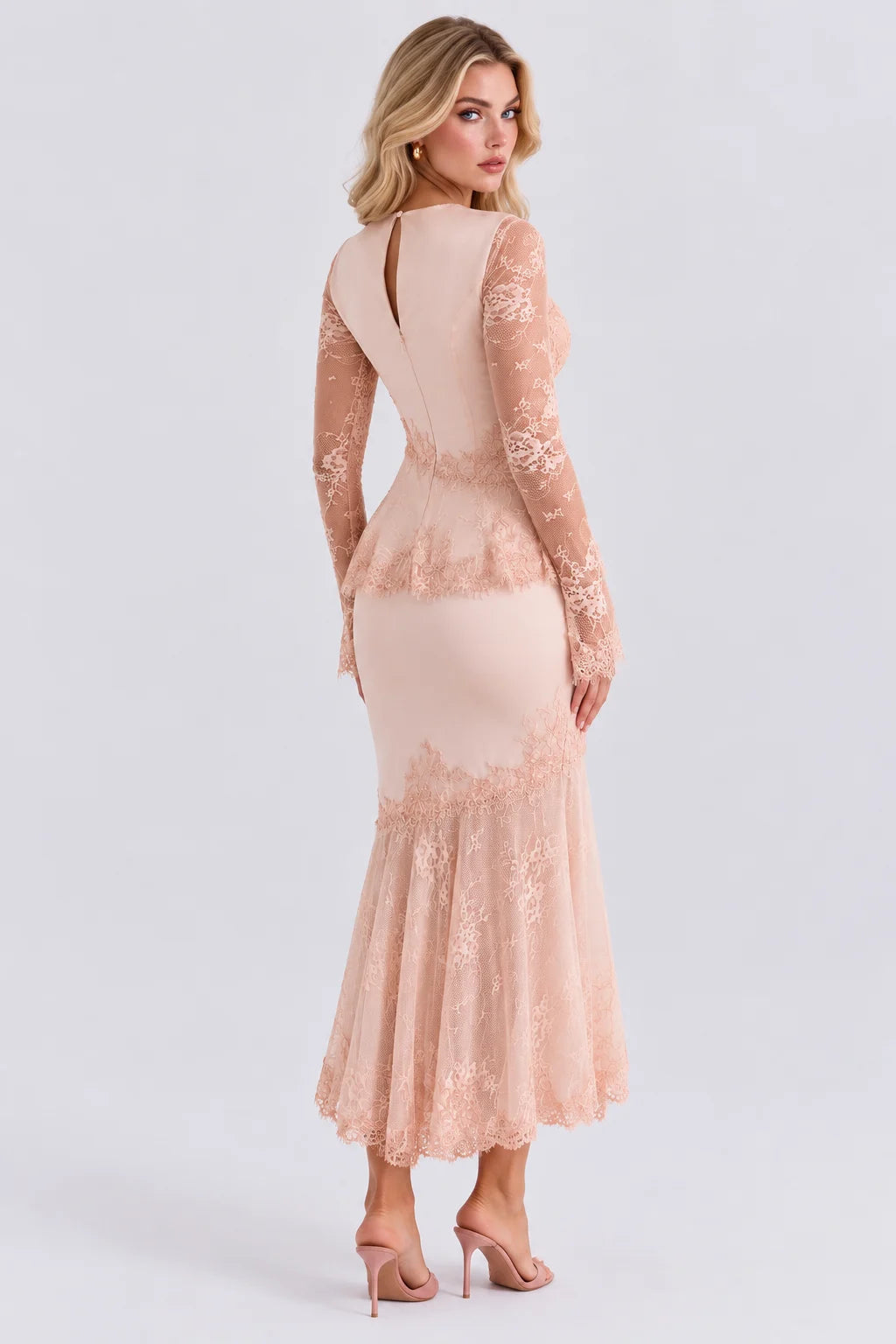 Lace Long Sleeve Peplum Top and Mermaid Midi Skirt Two Piece Set [erp-image:c1b5f4ccfa0e4078f0a156ed]