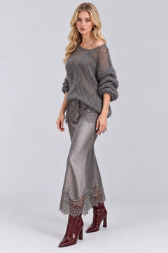 Open Knit Sweater and Lace Trim Satin Midi Skirt Set [erp-image:b23047f930ebbfba40b90a2c]