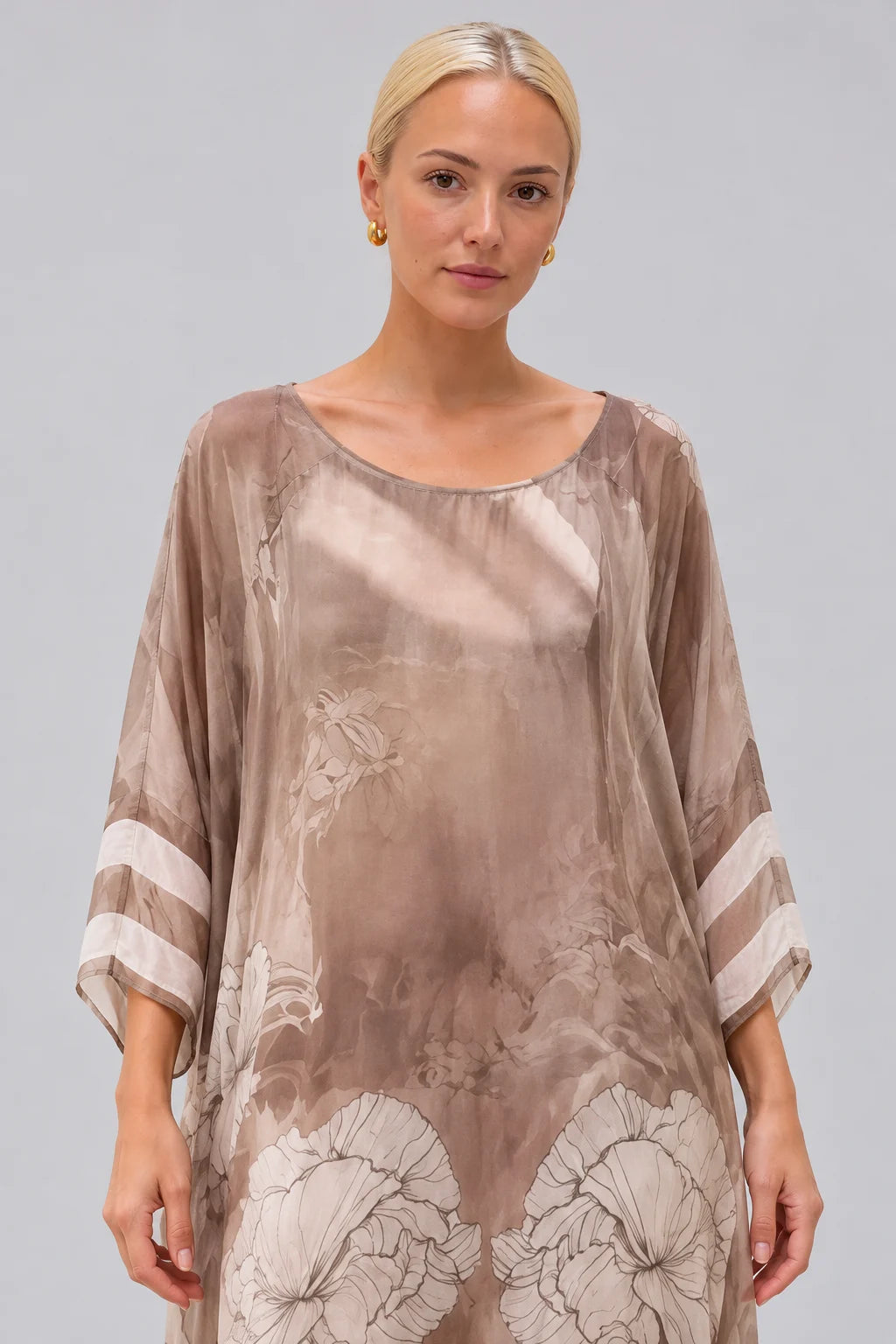 Floral Print Sheer Chiffon Kaftan Maxi Dress with Wide Sleeves [erp-image:27d17cee332402893f4e1699]