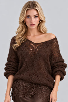 Open Knit Sweater and Lace Trim Satin Midi Skirt Set [erp-image:386a16c289c956ad7a47d46d]