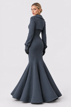 Charcoal Grey Cropped Bolero Jacket and Mermaid Maxi Dress Two Piece Set [erp-image:7c87f37e7bc92e07a7c62b6c]