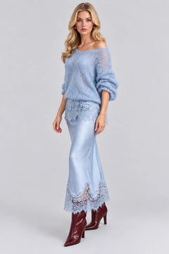 Open Knit Sweater and Lace Trim Satin Midi Skirt Set [erp-image:5233e46b312ae8f53ce6f668]