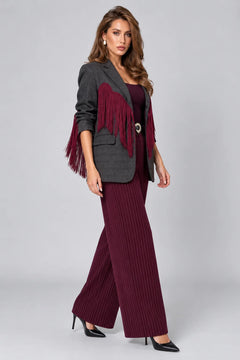 Women's Long Sleeve Fringe Trim Tailored Blazer Jacket with Lapel Collar [erp-image:1edd69e736eac4dc300b340b]