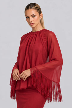 Red Fringe Capelet Top and Slip Midi Dress Two Piece Set [erp-image:8f0e666b862c78ecdf0e9dd5]