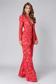 Red Brushstroke Print Tie Front Blazer and Wide Leg Pants Two Piece Set [erp-image:5f5df4403f527bf4af0545d0]