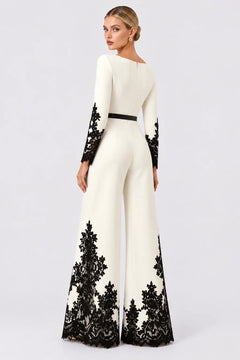 Elegant Long Sleeve Wide Leg Jumpsuit with Contrast Lace Trim [erp-image:42d90a538a58e1bc9d3fdd54]
