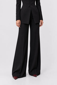 Black Mandarin Collar Tailored Blazer and Wide Leg Pants Two Piece Set [erp-image:0baec5f4987cf7945de33ba5]