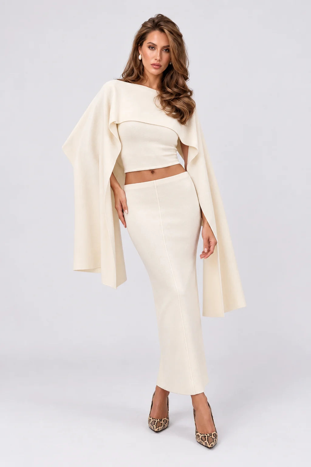 Knitted Capelet Tube Top High Waist Maxi Skirt Three Piece Set [erp-image:2c1392533cd6fcbcdf7332fd]