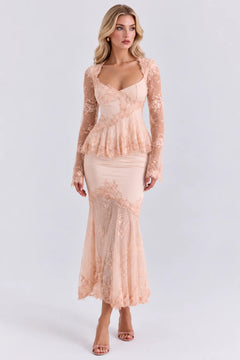 Lace Long Sleeve Peplum Top and Mermaid Midi Skirt Two Piece Set [erp-image:046f9f4abfc5bd3e1354c098]
