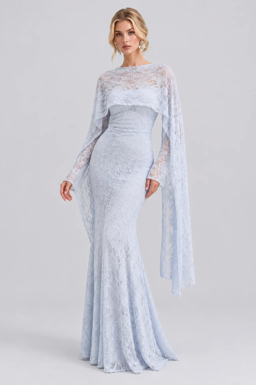 Square Neck Long Sleeve Lace Draped Front Maxi Dress [erp-image:cac2c7631f963806949c9ed2]