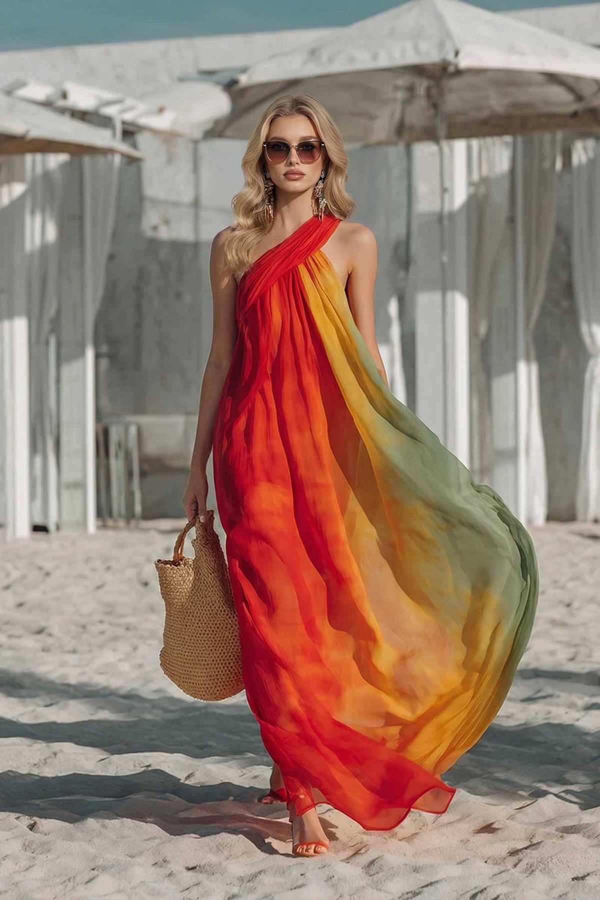 Off-shoulder Asymmetrical Maxi Dress